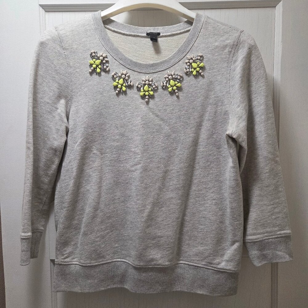J Crew 3/4 sleeve embellished french terry sweatshirt